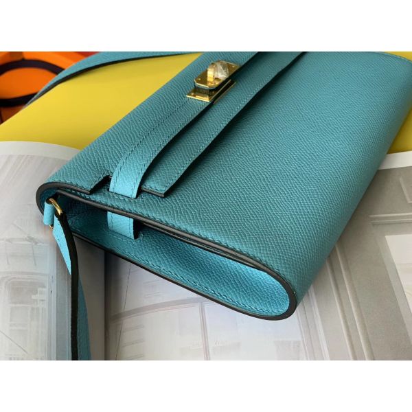 HERM Kelly Classique To Go Wallet In Blue Du Nord Epsom Calfskin