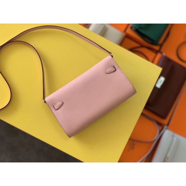 HERM Kelly Classique To Go Wallet In Pink Epsom Calfskin