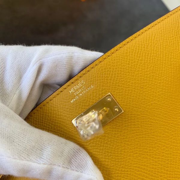 HERM Kelly Classique To Go Wallet In Yellow Epsom Calfskin