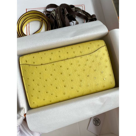 HERM Constance To Go Wallet in Lime Ostrich Leather