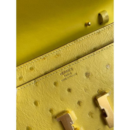 HERM Constance To Go Wallet in Lime Ostrich Leather