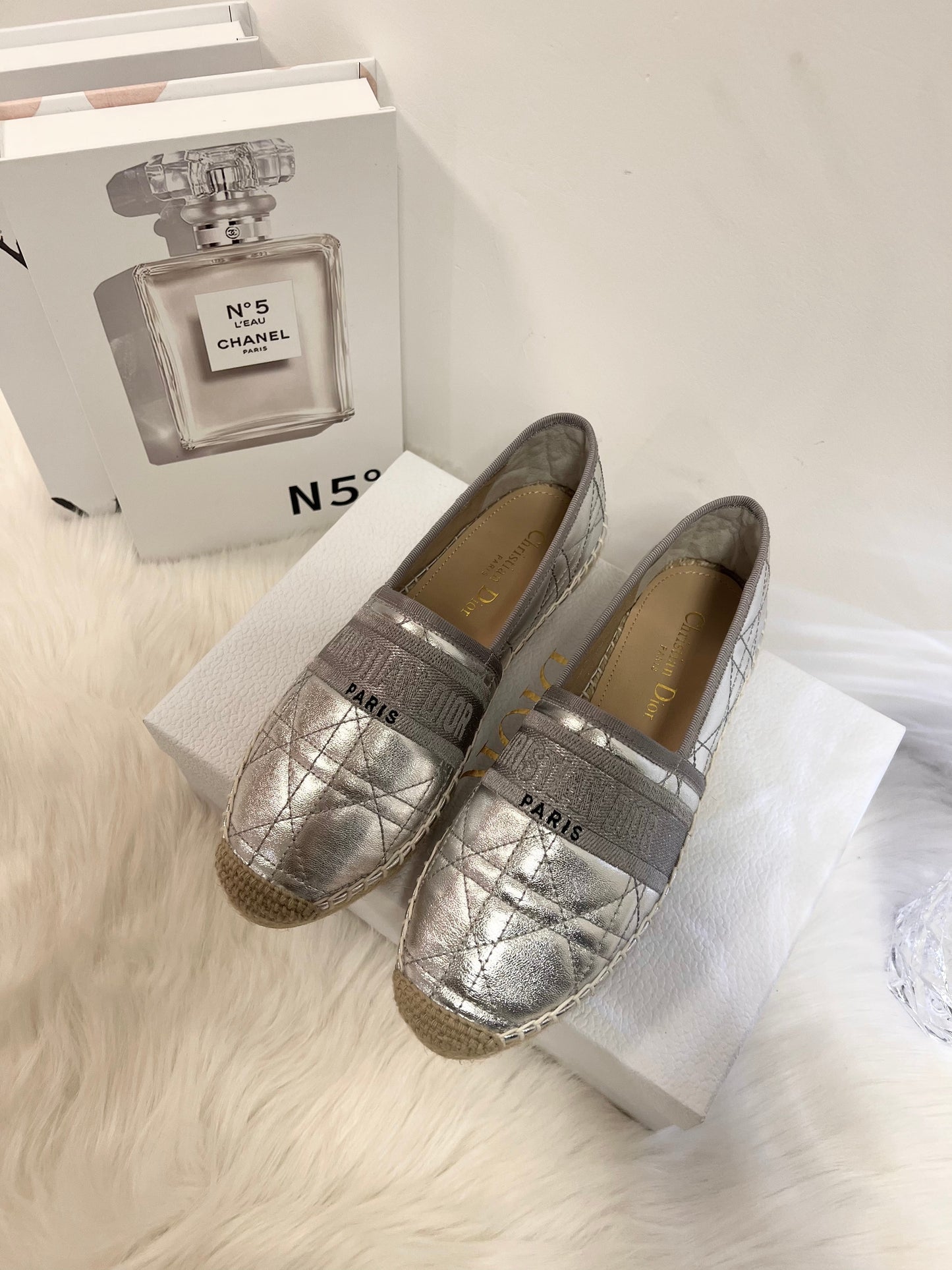 GRANVILLE ESPADRILLE SILVER QUILTED CANNAGE CALFSKIN