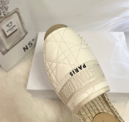 GRANVILLE ESPADRILLE MULE WHITE QUILTED CANNAGE CALFSKIN