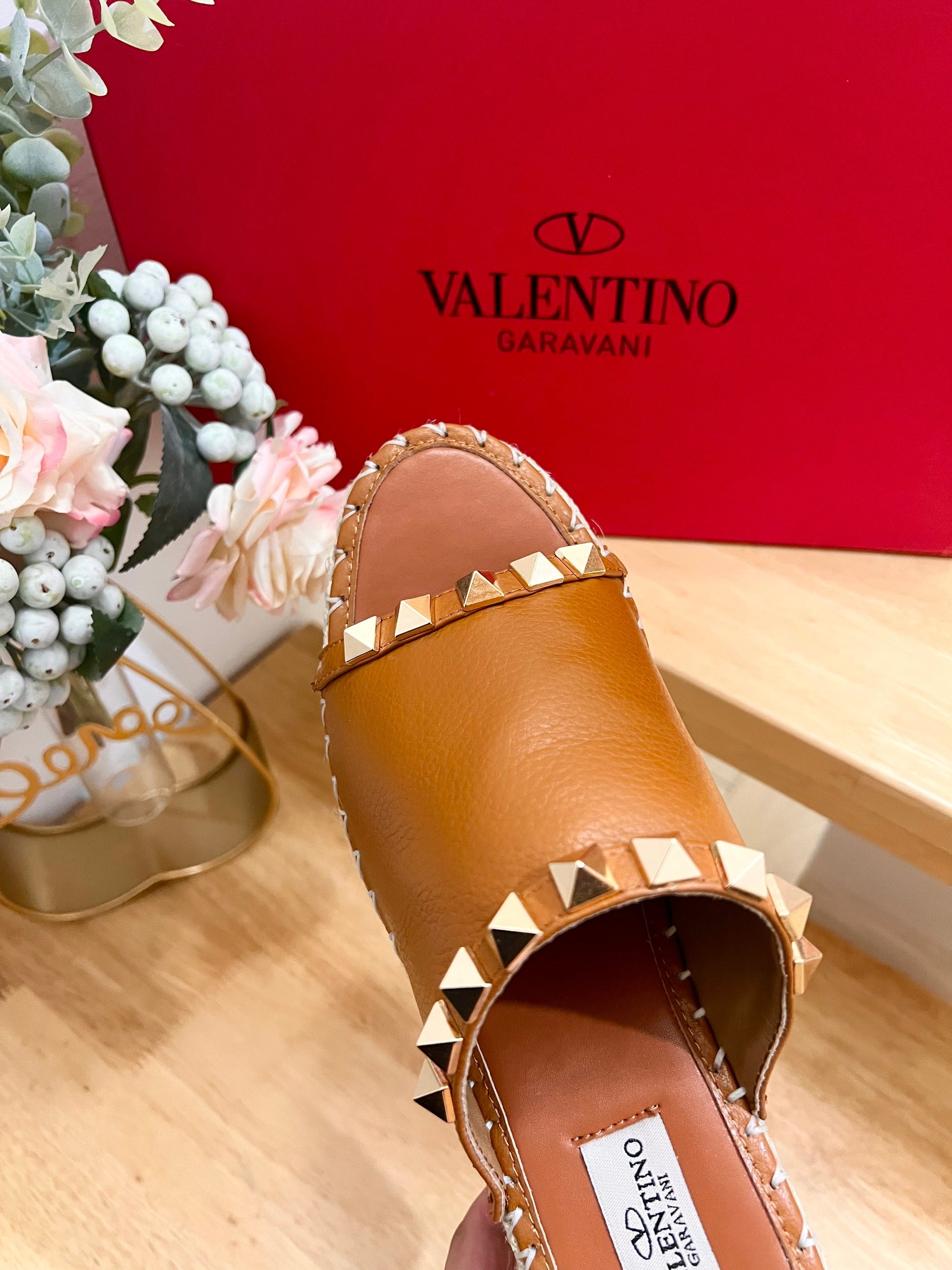 LACE-UP WEDGE SANDALS IN BRONZE BROWN CALFSKIN WITH STUDS