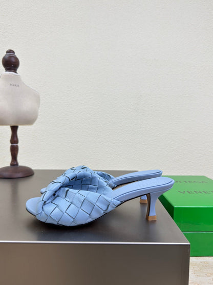 BLINK HIGH 5 CM MULE IN CERULEAN BLUE INTRECCIATO LEATHER