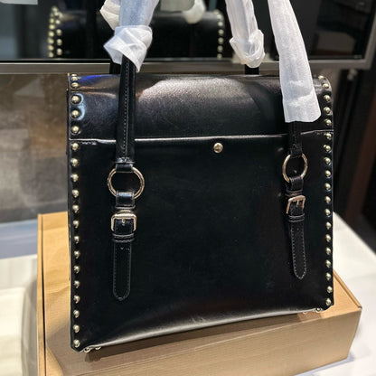 STUDDED TOP HANDLE BAG 33 IN BLACK SMOOTH CALFSKIN