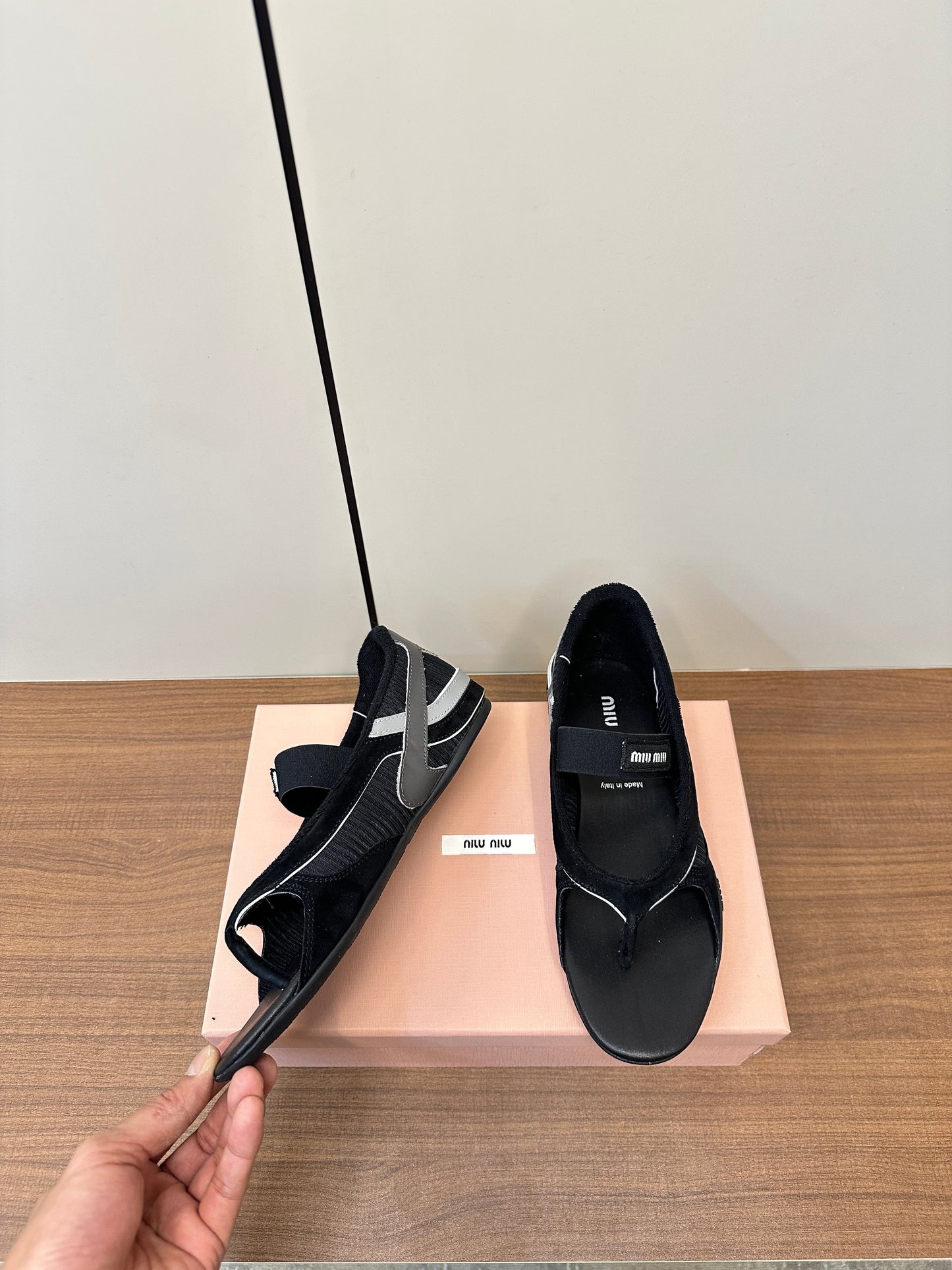 THONG SANDALS IN BLACK SUEDE MIX TECH FABRIC