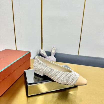 BALLET IN WHITE TWEED MIX BEIGE LAMBSKIN