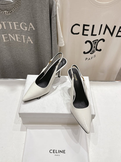 JUDY TRIOMPHE STILETTO SLINGBACK 75MM IN WHITE PATENT CALFSKIN