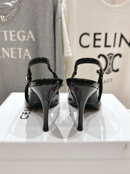 JUDY TRIOMPHE STILETTO SLINGBACK 75MM IN BLACK PATENT CALFSKIN