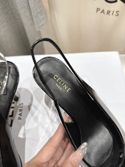 JUDY CAP TOE SLINGBACK 65MM IN BLACK PATENT CALFSKIN AND LEOPARD PRINTED HAIRY CALFSKIN