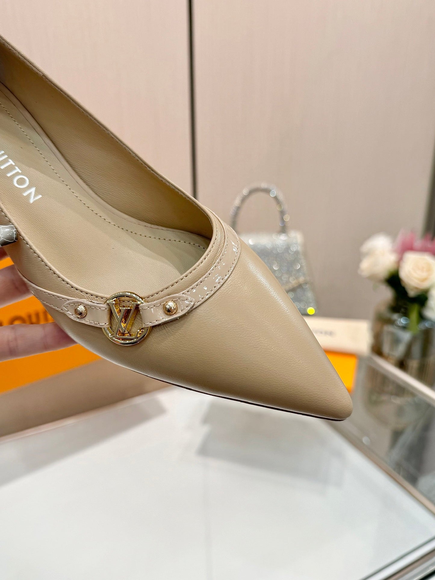 6AM HIGH HEELS 55 MM IN TAN BEIGE LAMBSKIN