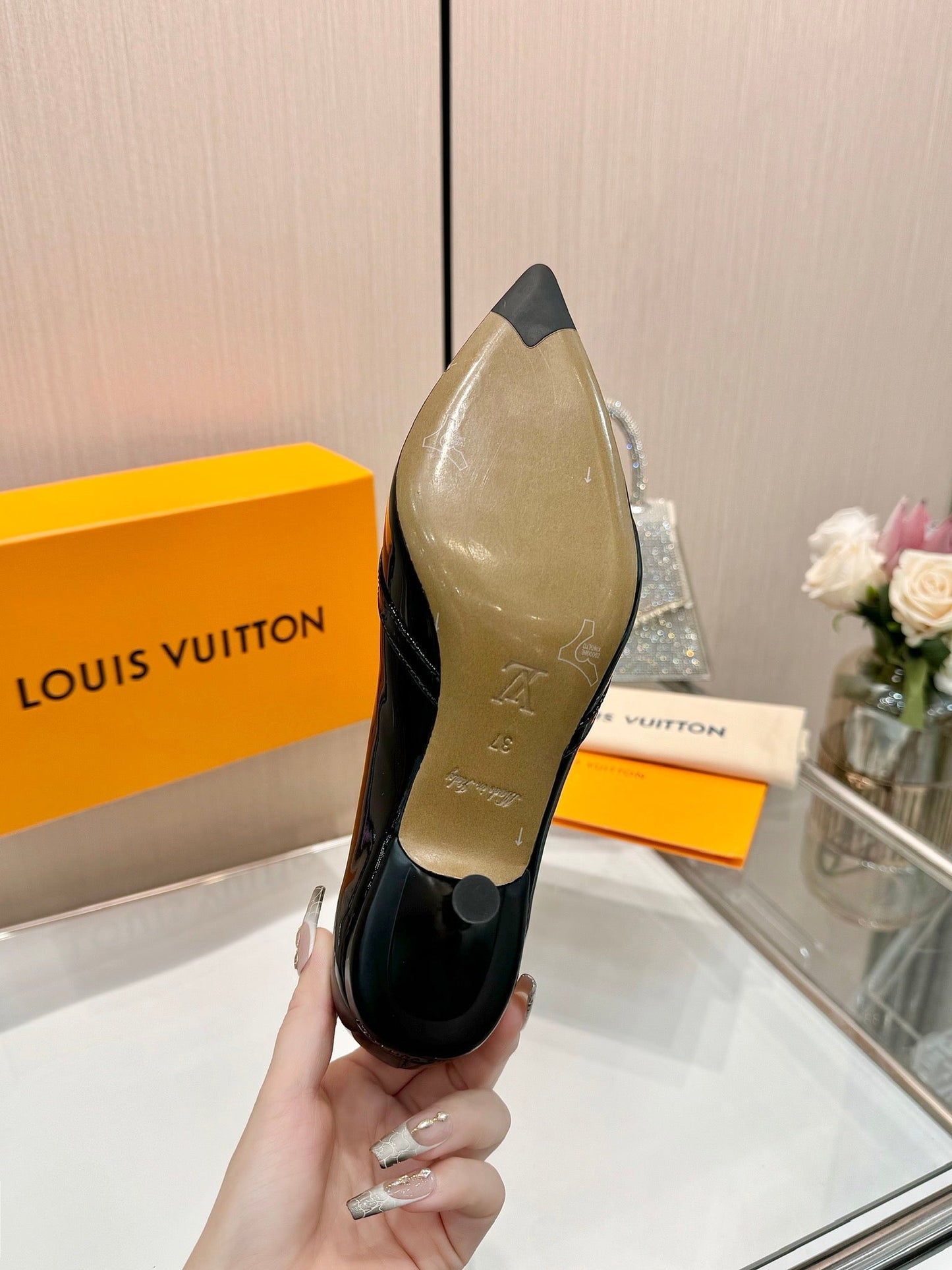 6AM HIGH HEELS 55 MM IN BLACK PATENT LAMBSKIN