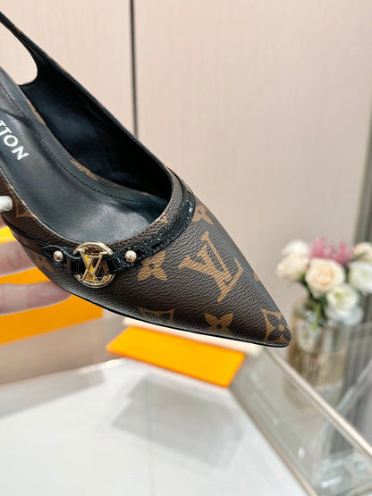 6AM SLINGBACK HIGH HEELS 55 MM IN CHOCOLATE BROWN MONOGRAM LAMBSKIN