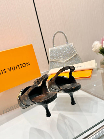6AM SLINGBACK HIGH HEELS 55 MM IN CHOCOLATE BROWN MONOGRAM LAMBSKIN