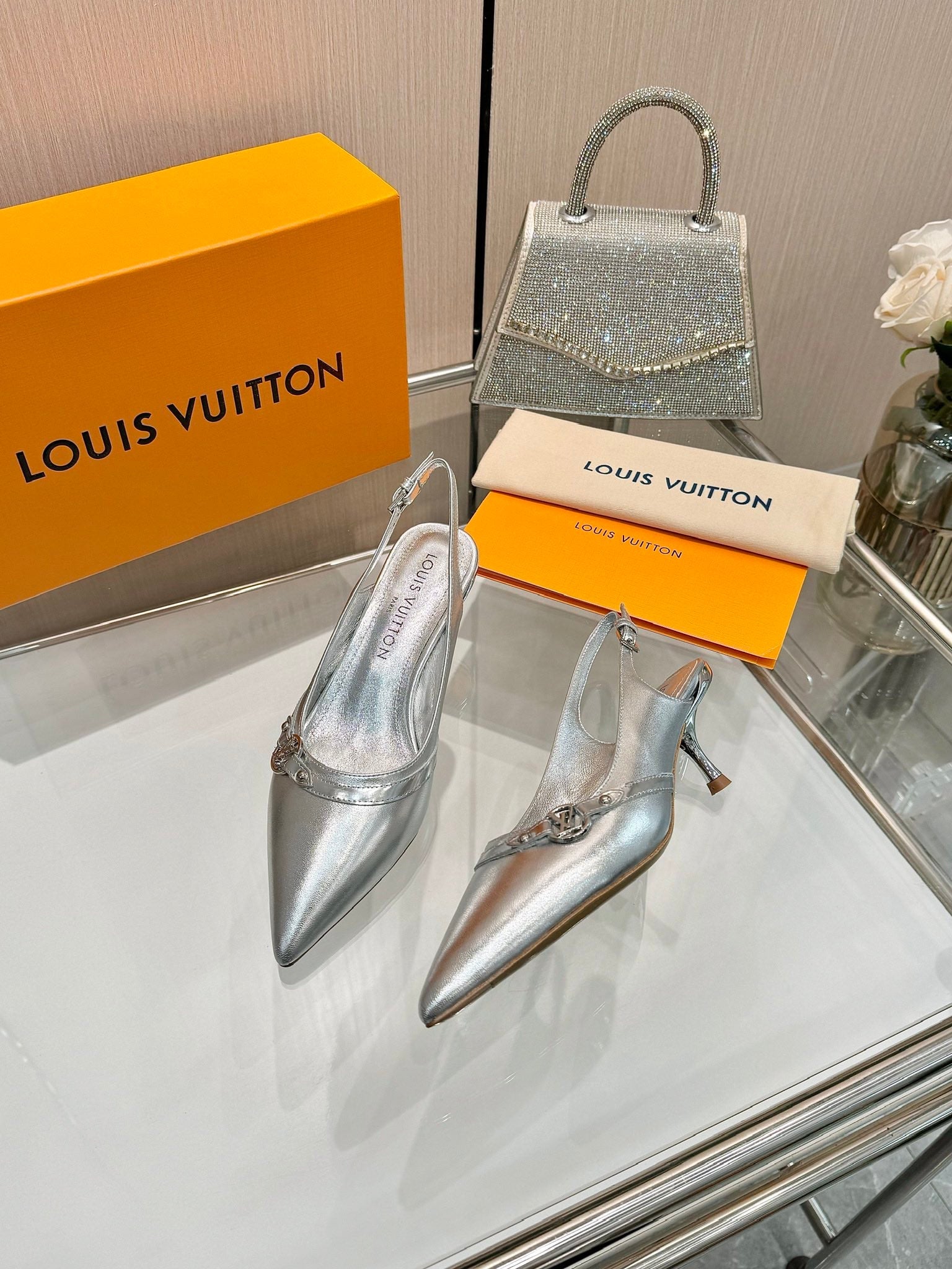 6AM SLINGBACK HIGH HEELS 55 MM IN SILVER LAMBSKIN