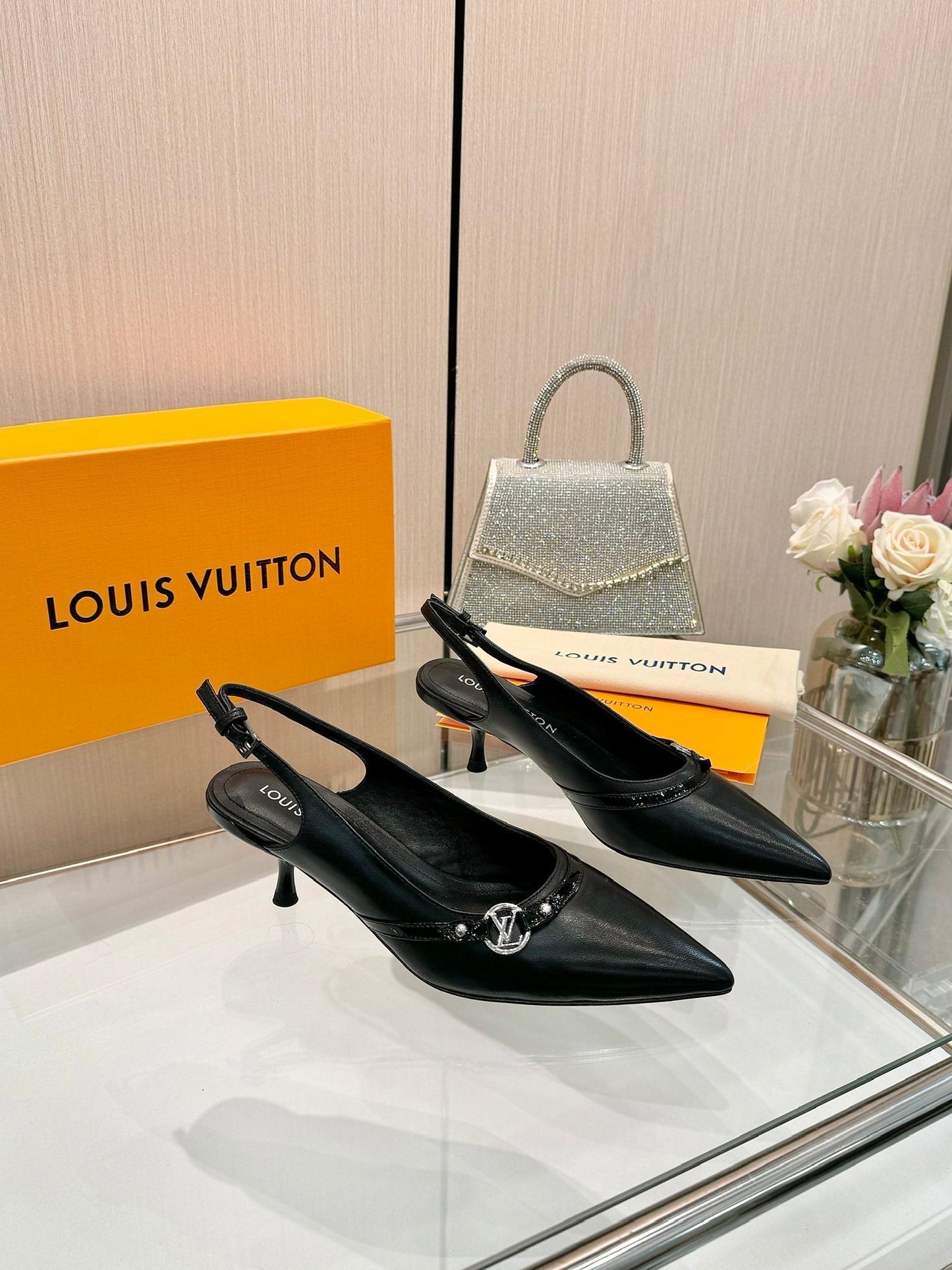 6AM SLINGBACK HIGH HEELS 55 MM IN BLACK LAMBSKIN