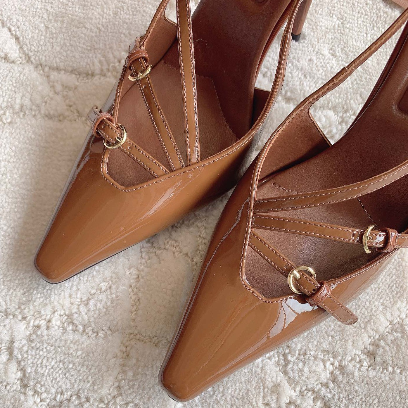 Slingback Ash Brown Leather With Stylized Cross Straps - High heels