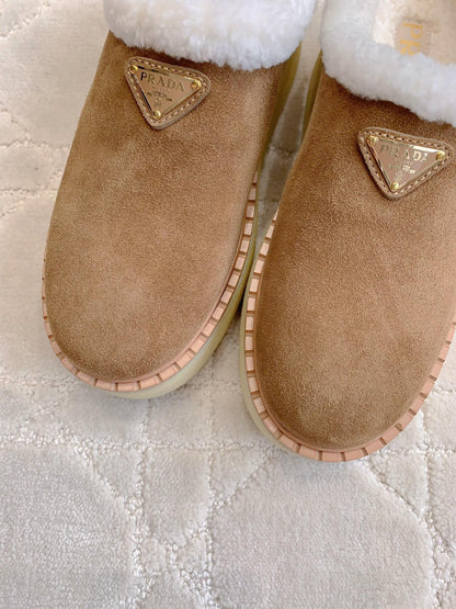 PRA MULES SHEARLING LINING IN TAN SUEDE