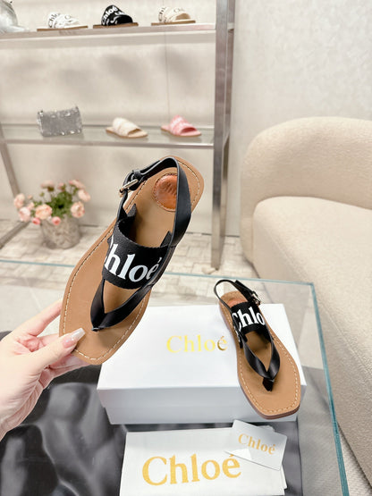 THONG SANDALS IN BLACK CALFSKIN AND CANVAS