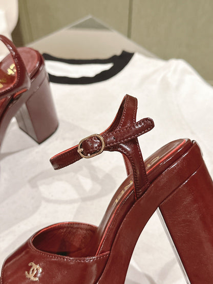 CC HIGH SANDAL WINE RED CALFSKIN