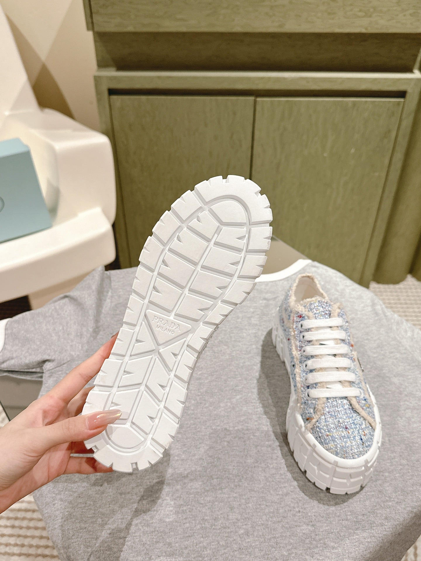 PRA DOUBLE WHEEL RE-NYLON GABARDINE SNEAKERS SKY FABRIC