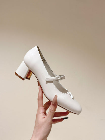 SWING HIGH MARY JANE 55 MM IN WHITE PATENT CALFSKIN