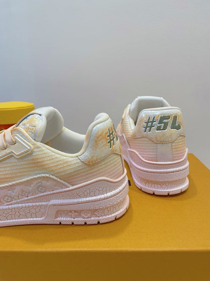 LV TRAINER MAXI SNEAKER IN LIGHT PINK OMBRE ORANGE EMBOSSED CALFSKIN
