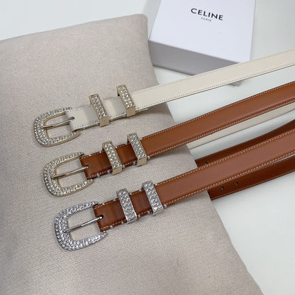 CL 25 MM MARCO BELT WITH STRASS IN WHTE CALFSKIN GOLD HARDWARE