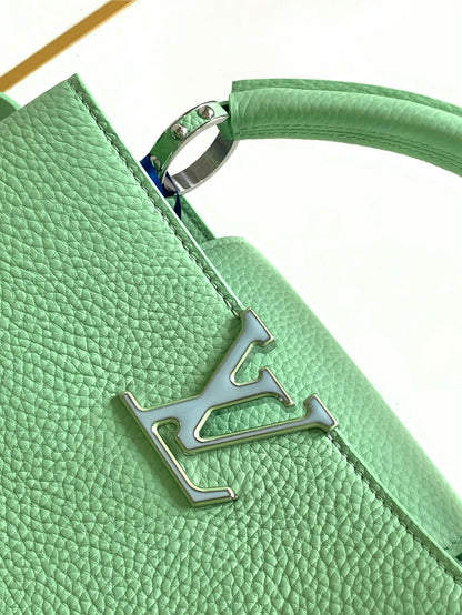CAPUCINES BB 27 IN LIGHT GREEN TAURILLON SILVER HARDWARE