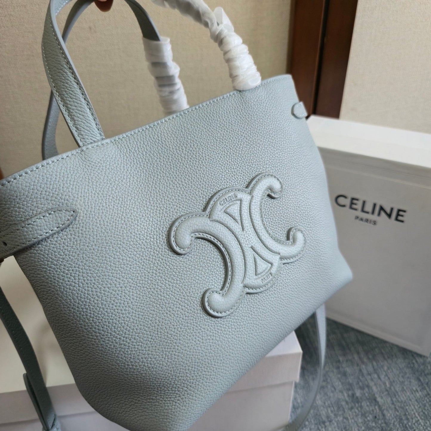 MINI CABAS ANAIS CUIR TRIOMPHE 20 IN BLUE GREY GRAINED CALFSKIN