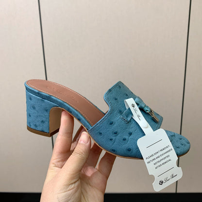 HIGH HEEL IN LIGHT BLUE LAMBSKIN OSTRICH SKIN