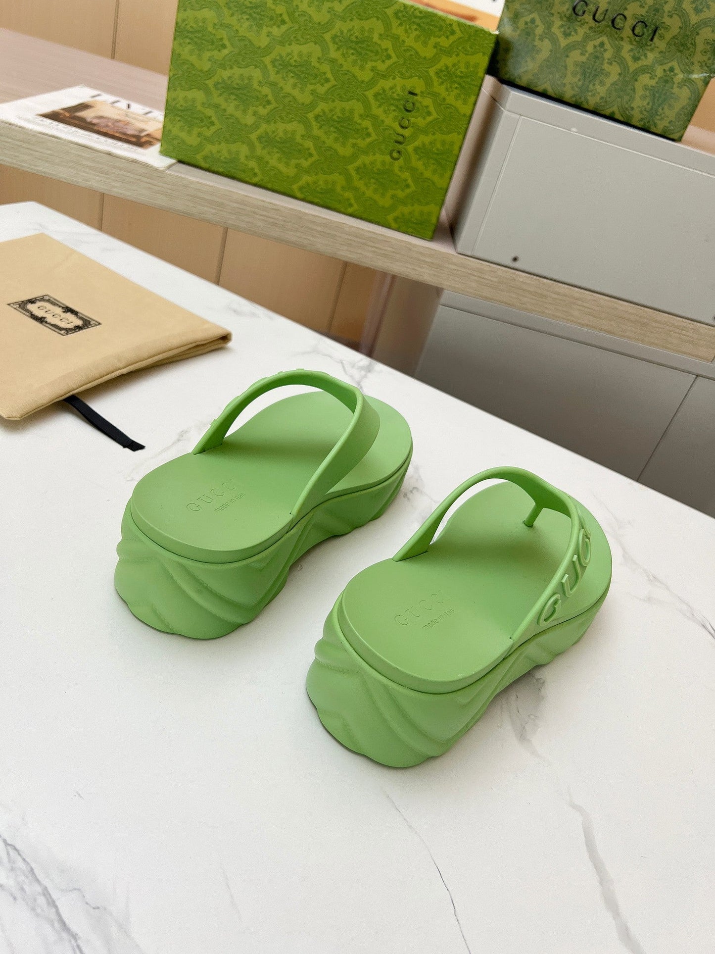 THONG PLATFORM IN PISTACHIO GREEN IMPORTED TPU