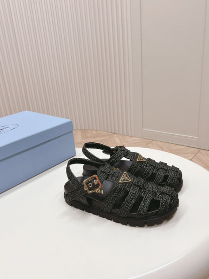 PRA RUBBER FISHERMAN SANDALS BLACK LAMBSKIN