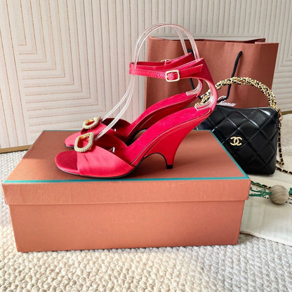 HIGH HEELS SANDALS 80 MM IN RED SATIN MIX SUEDUE