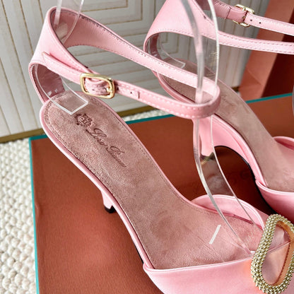 HIGH HEELS SANDALS 80 MM IN PASTEL PINK SATIN MIX SUEDUE