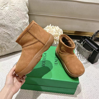 SNAP MINI ANKLE BOOTS IN BRONZE BROWN SUEDE AND SHEARLING LINING