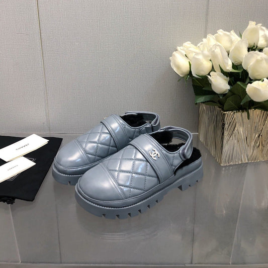 CHUNKY PLATFORM SHEARLING SLIPPER SAPHIRE BLUE LAMBSKIN