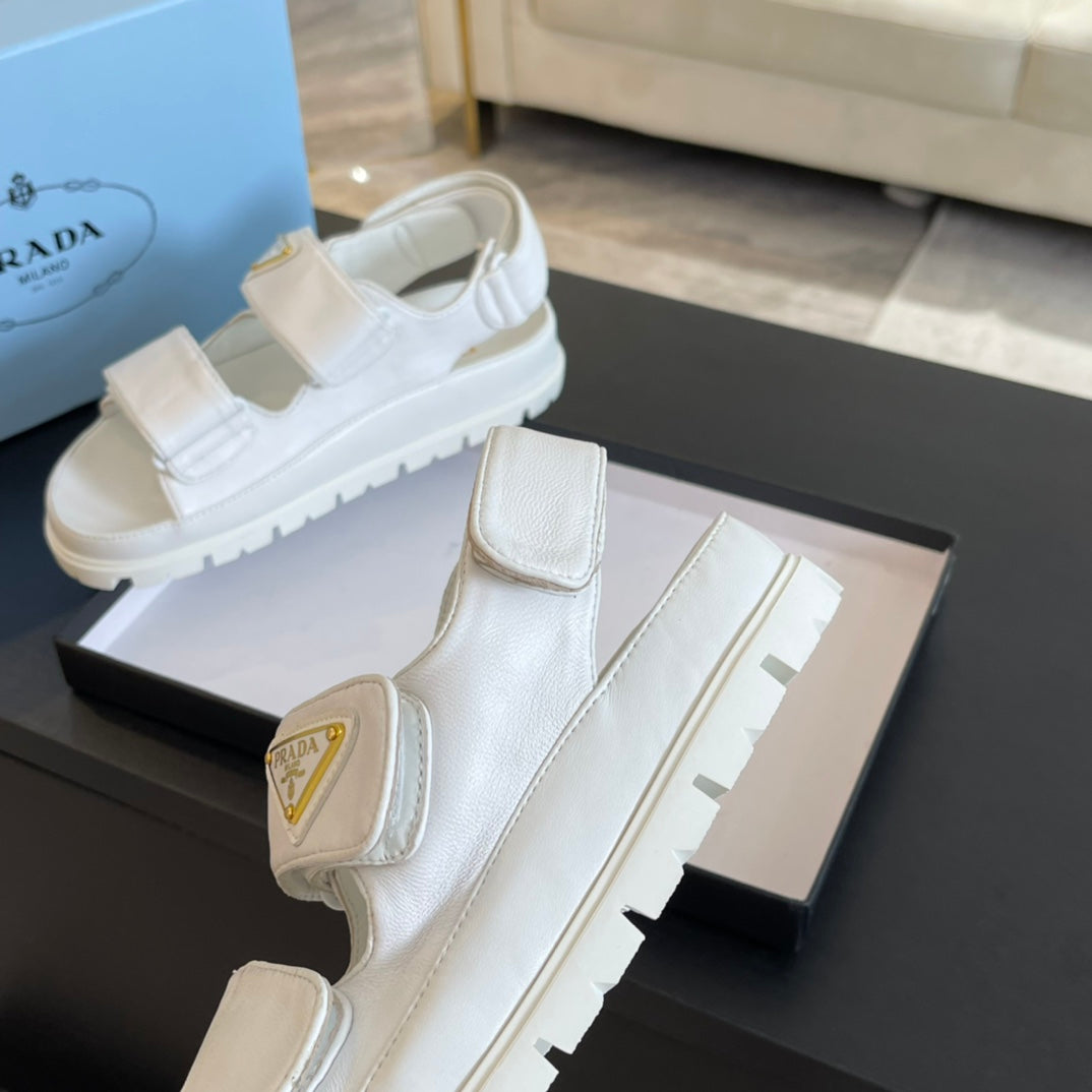 PRA FLAT NAPPA SANDALS WHITE LAMBSKIN