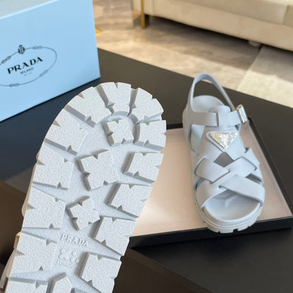 PRA CRISSCROSS RUBBER SANDALS WHITE CALFSKIN