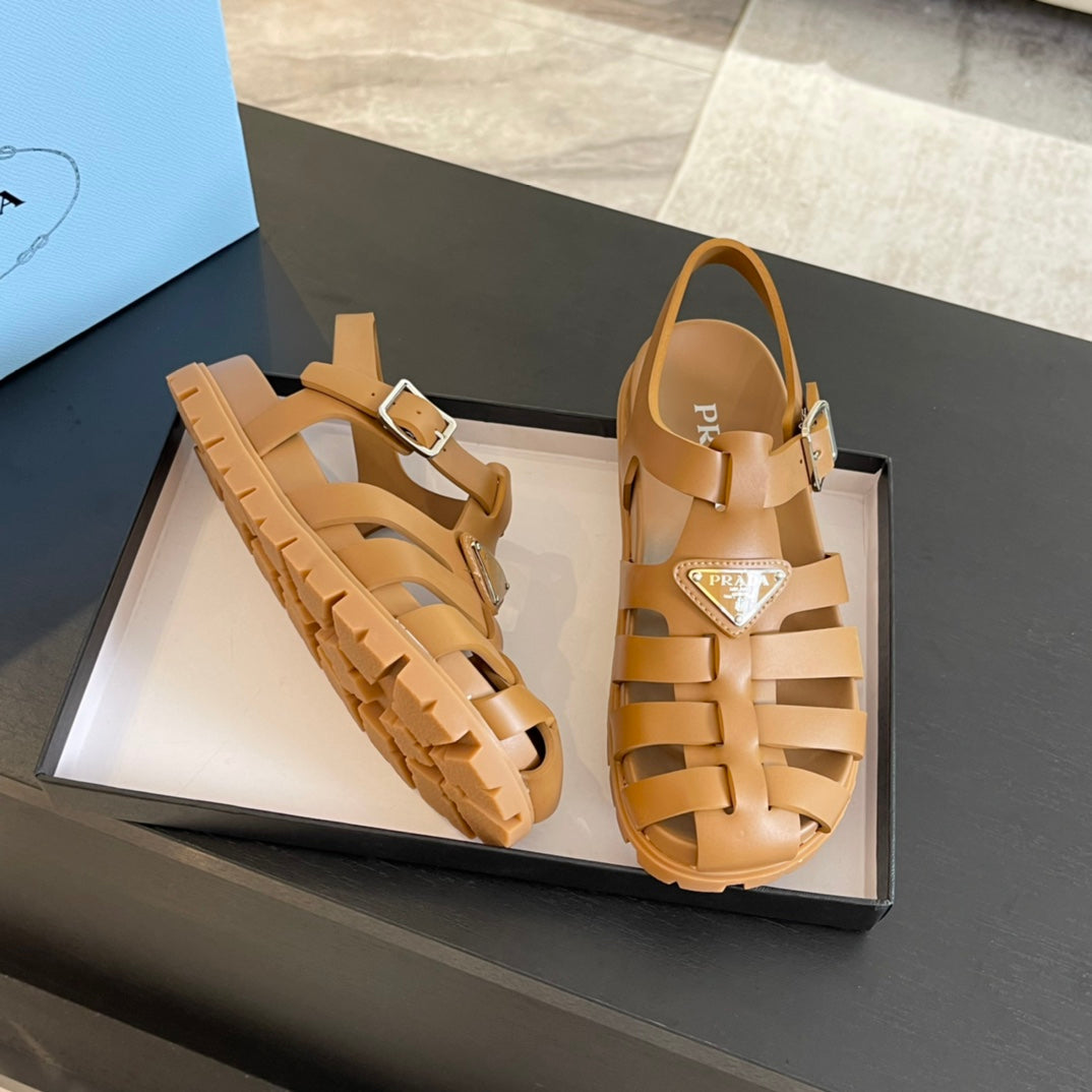 PRA RUBBER FISHERMAN SANDALS BRONZE CALFSKIN