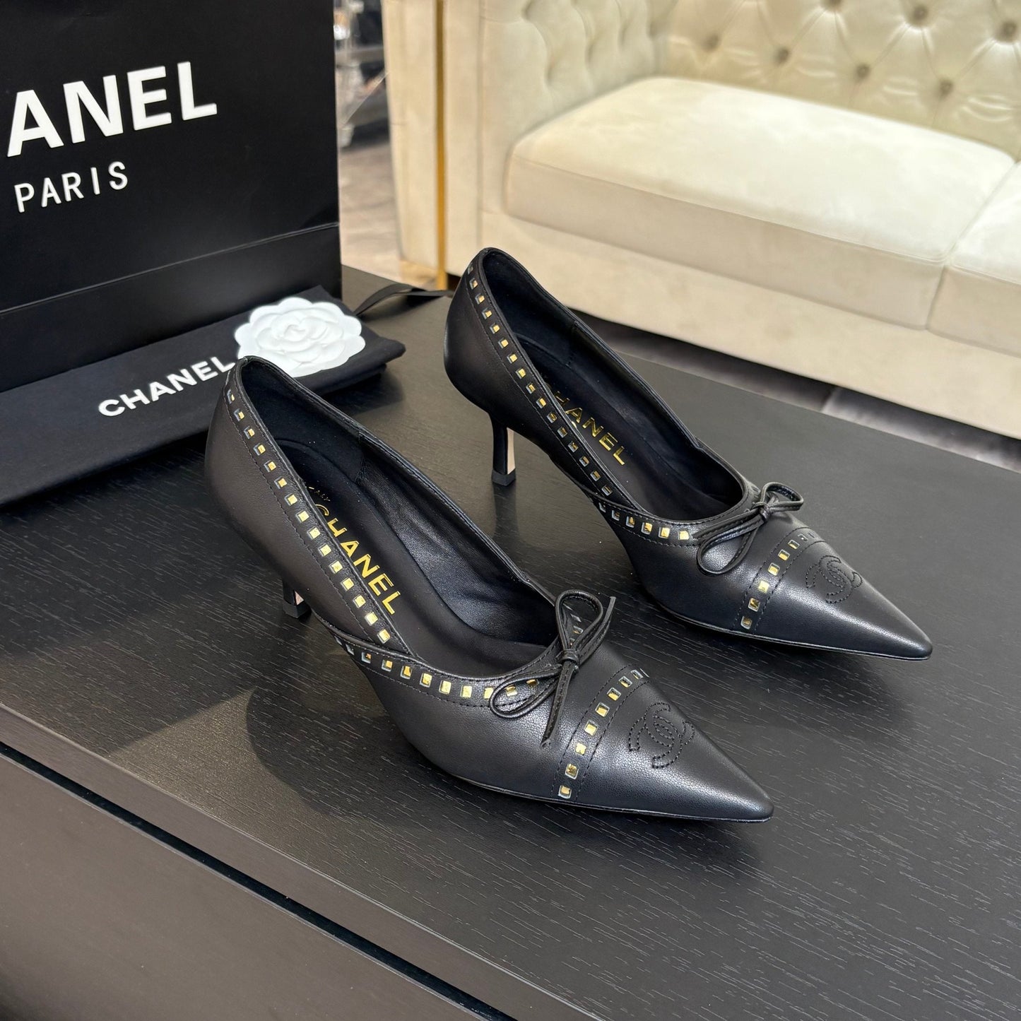 HIGH HEEL PUMP 65 MM IN BLACK LAMBSKIN