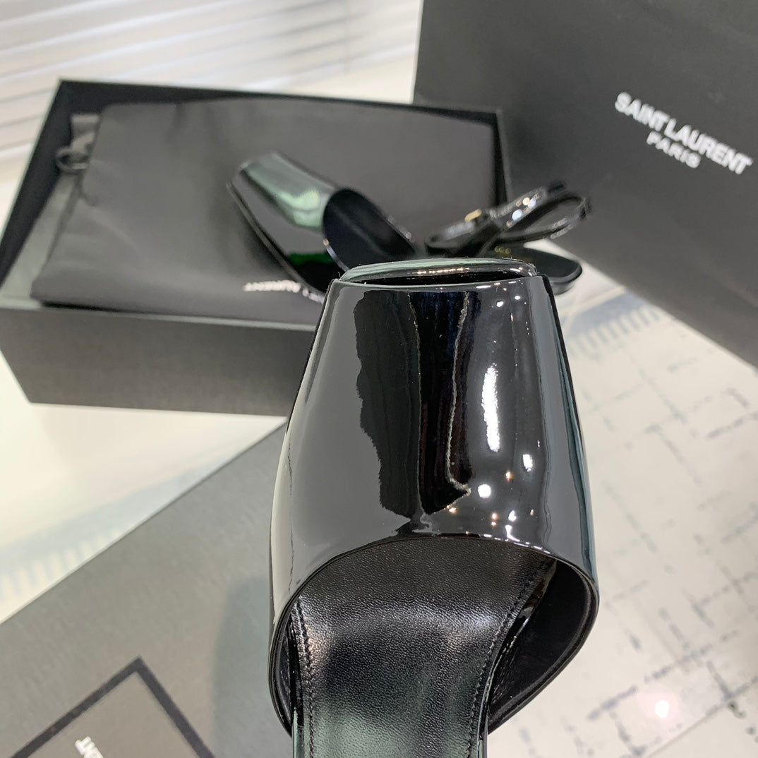 SL FISH MOUTH SANDAL PUMP BLACK POLISHED CALFSKIN