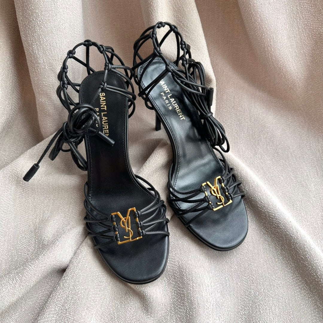 BABYLONE SANDALS 90 IN ALL BLACK LAMBSKIN