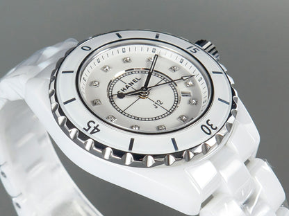 J12 Date Quartz White Ceramic Diamond Numerals White Dial