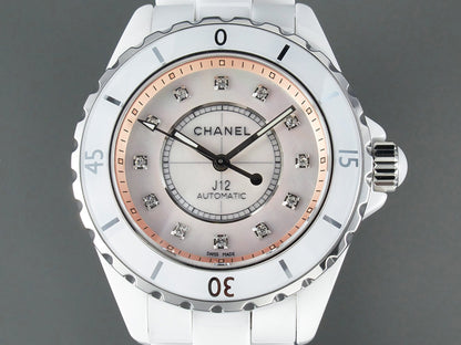 J12 Automatic White Ceramic Diamond Numerals Pink Mop Dial