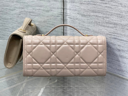 MISS CARO TOP HANDLE POUCH 24 IN BISQUE BEIGE MACROCANNAGE LAMBSKIN