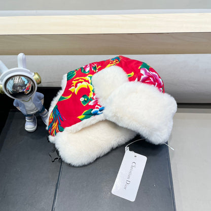 TRAPPER HAT IN COLORFUL VELVET AND RABBIT FUR 416387