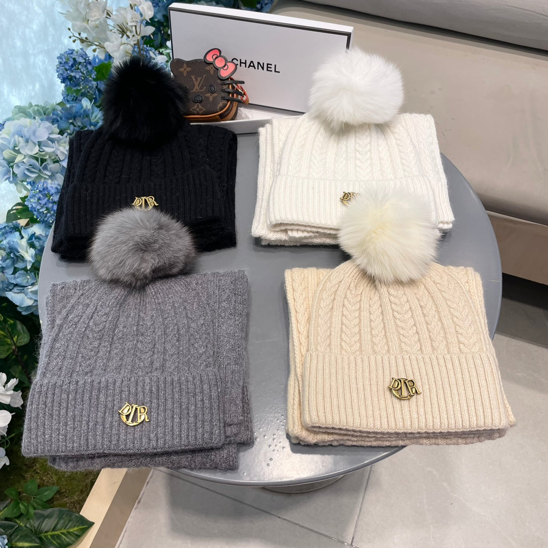 SET CLASSIC SCARF AND HAT IN BLACK CASHMERE AND RABBIT WOOL 433232