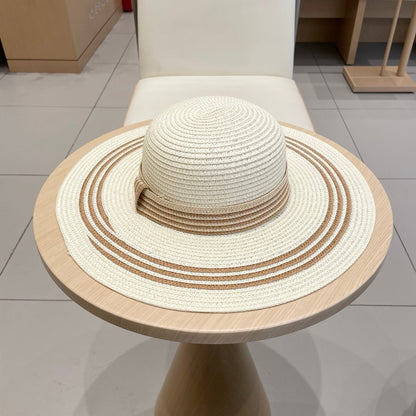 WIDE BRIM HAT MODEL 650411 IN CREAM WHITE & BROWN WOVEN STRAW